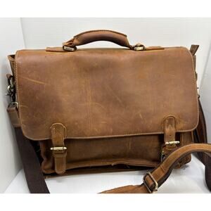 KATTEE Brown Leather Briefcase Messenger Laptop Bag - Excellent - 16” x 13”